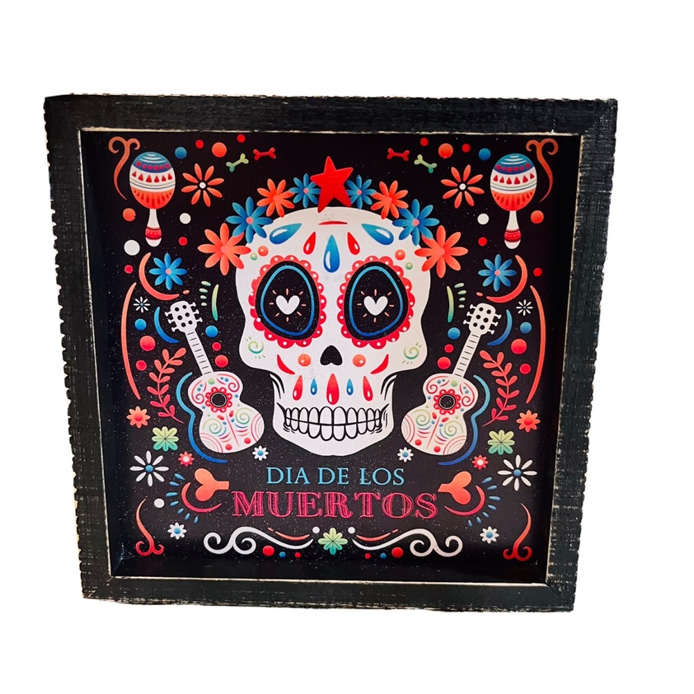 Dia De Los Muertos Day of the Dead Wooden Sign Shelf Sitter Halloween Decoration